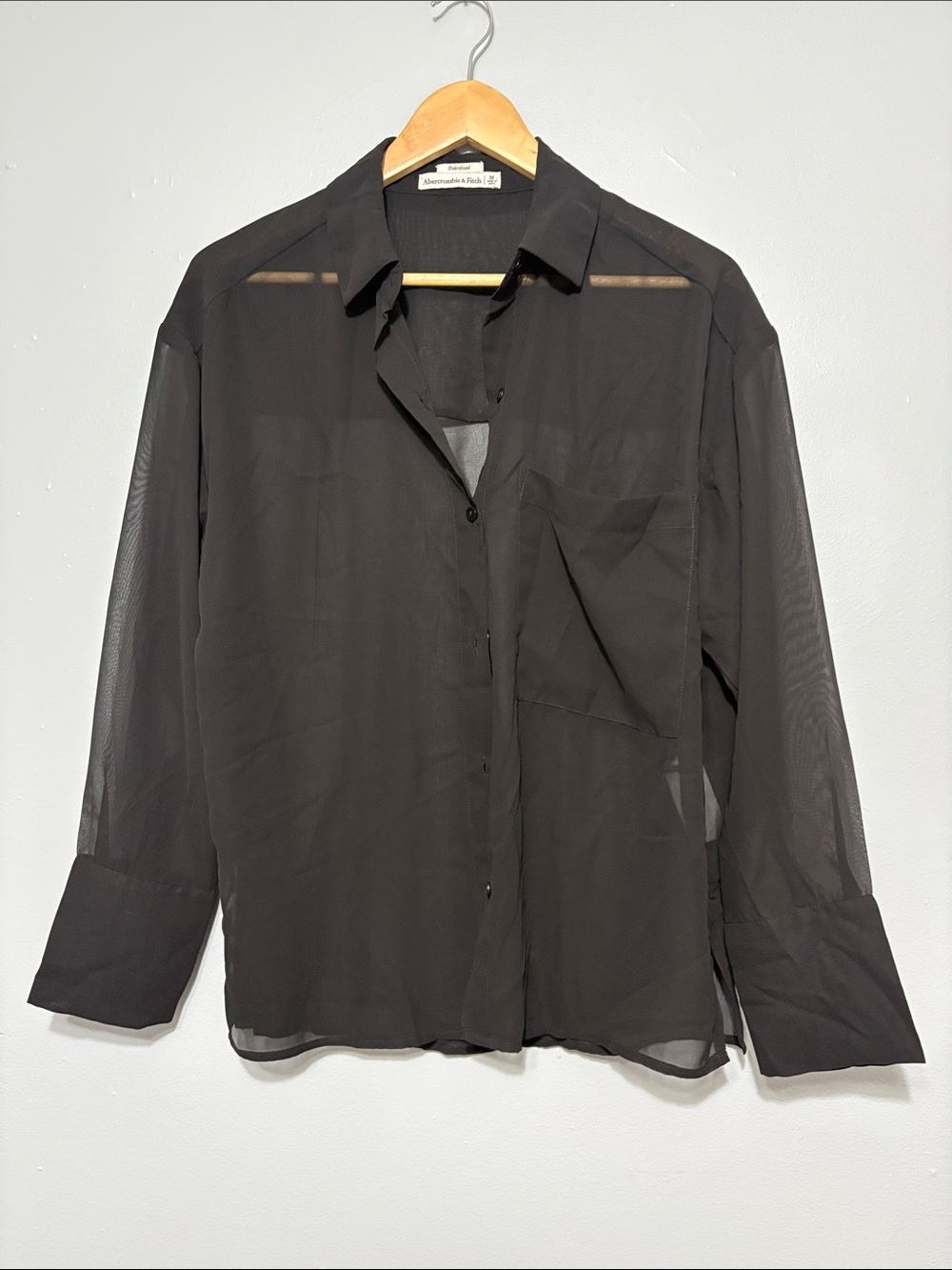 Abercrombie & Fitch Sheer Black Button-Down Shirt womens M